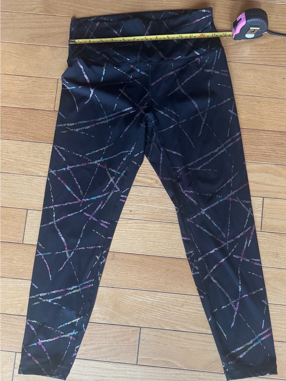 Zyia Active Light n Tight Hi Rise Leggings Black Rainbow Metallic Shatter Foil